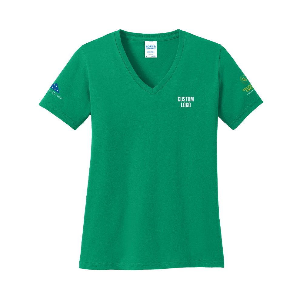 Custom Logo - Port & Company Ladies Core Cotton V-Neck Tee